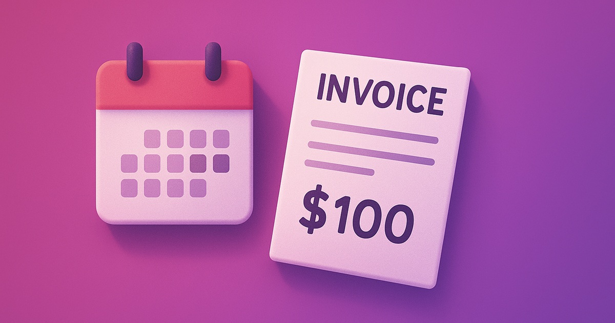 カレンダーと請求書(INVOICE)が並んだバナー。継続課金や毎月の通信料金モデルを表現。