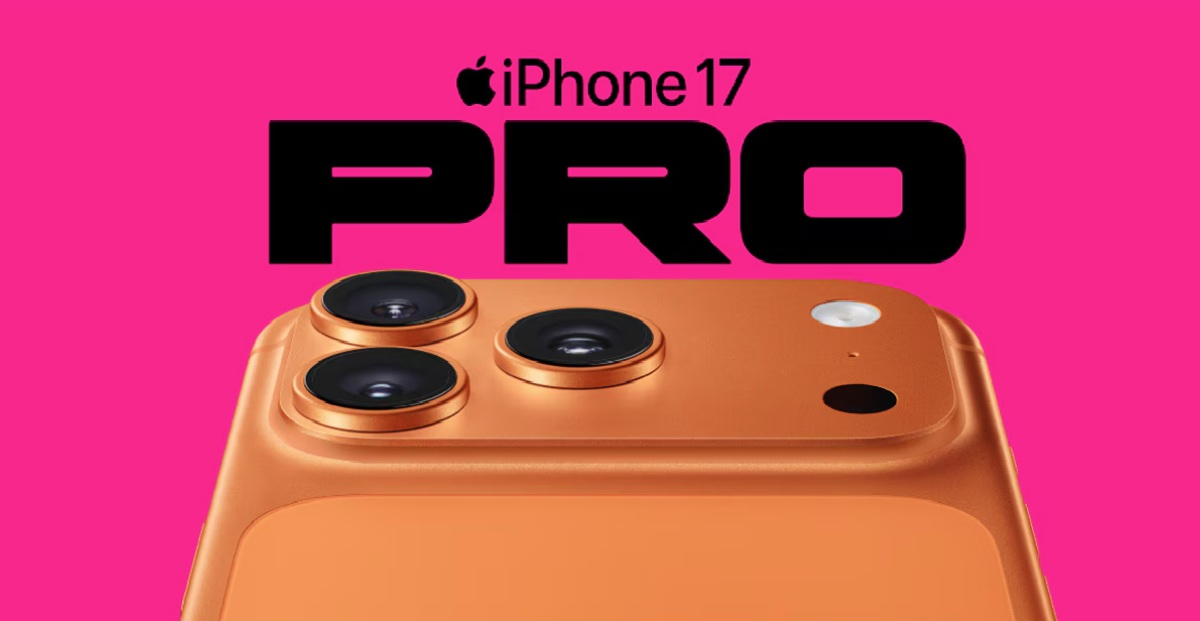 ピンク背景にiPhone 17 Proのカメラ部分が強調されたブランドイメージ画像