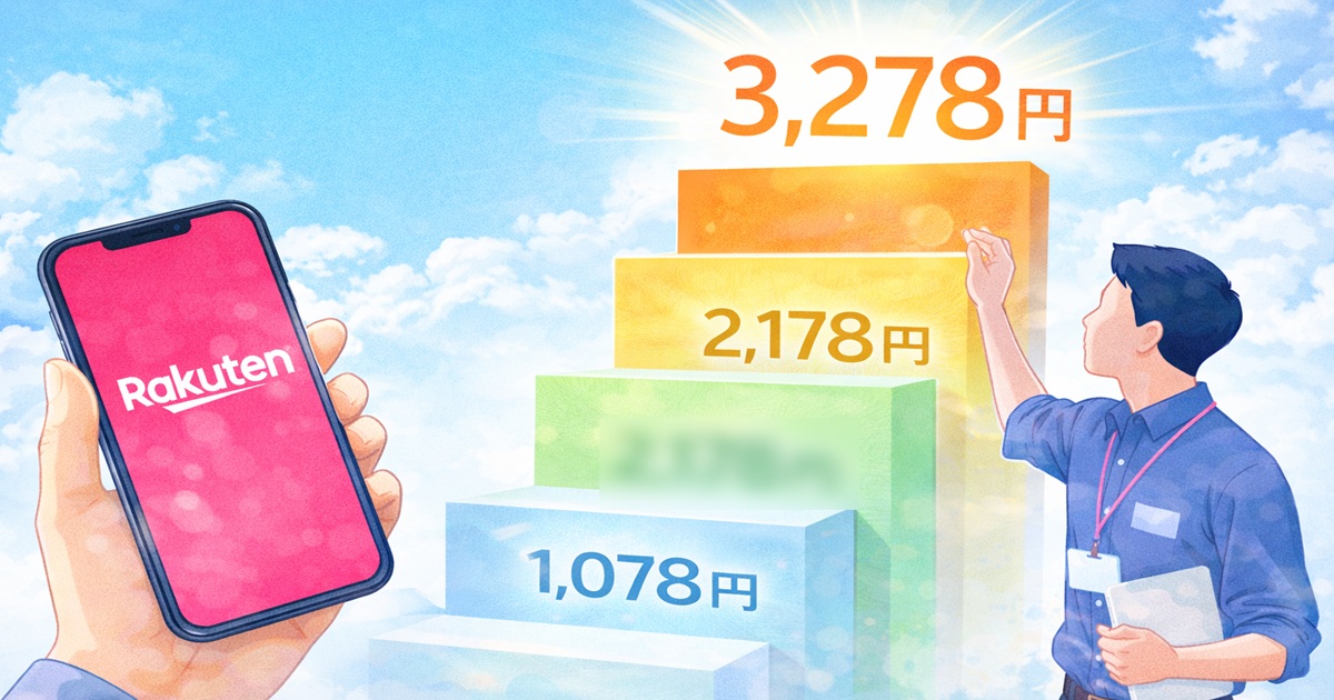 楽天モバイル最強プランの段階制料金を示すイメージ図（1,078円〜3,278円）