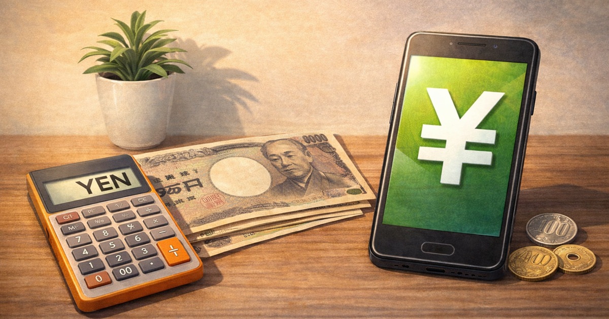 スマホ料金を見直して通信費を節約するイメージと日本円の象徴的なビジュアル