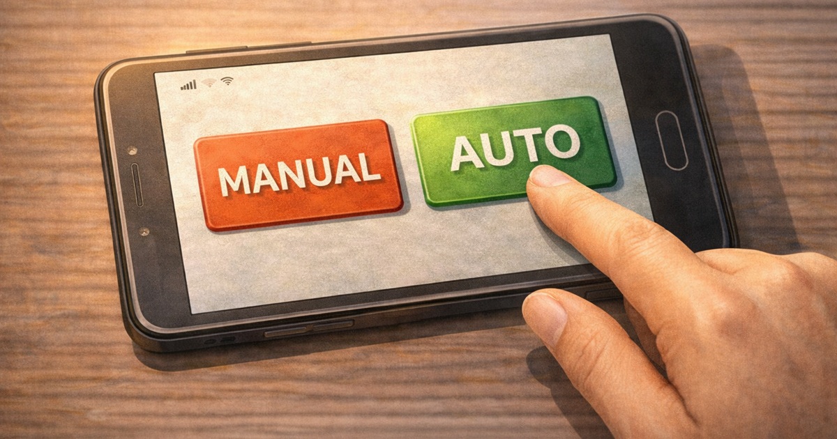 デュアルSIMで通信回線を手動または自動で切り替える設定画面のイメージ